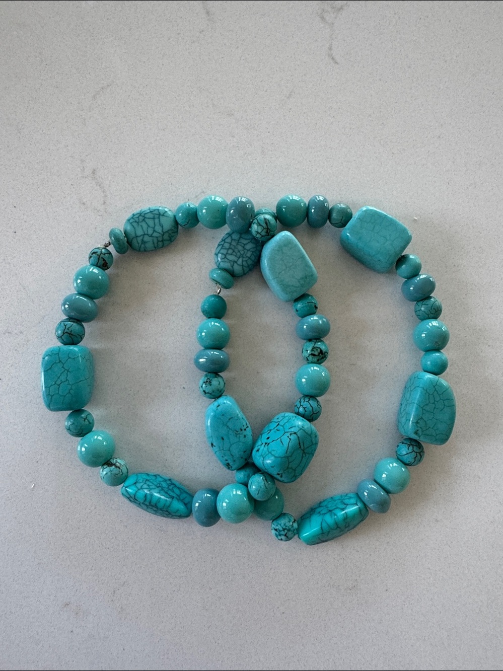 Turquoise Beaded Stretch Bracelet - Blue Stone Accent set of 2 NWOT